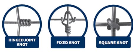 hinged joint knot, square knot, fixed knot, cattle fence, deer fence.